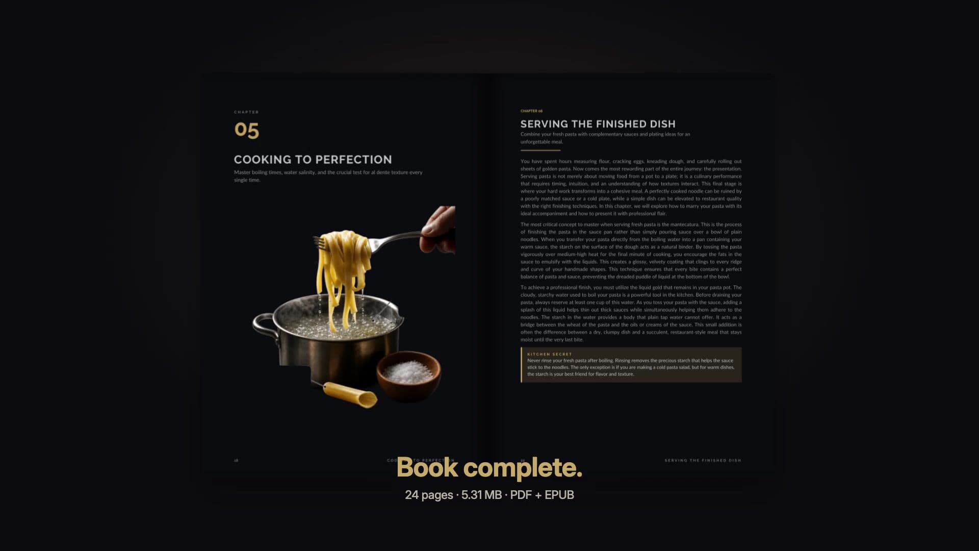 A finished interior spread: numbered chapter, body text and a highlighted callout box