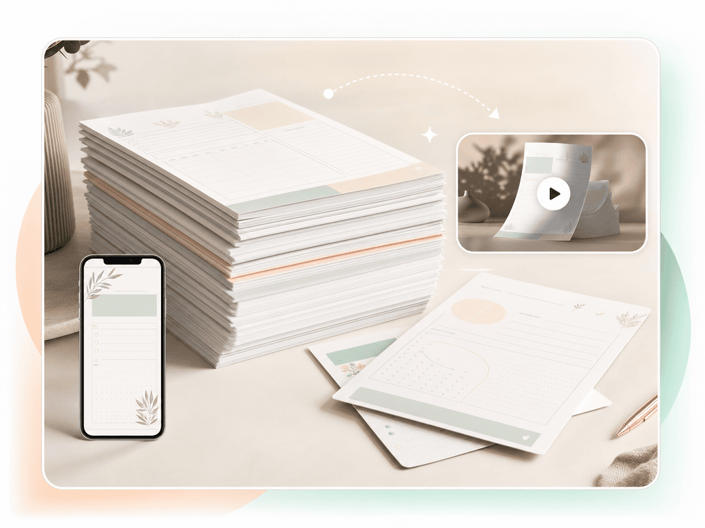 Digital download sellers use case - Turn printable planners, templates, and digital packs into scroll-stopping motion previews for listings and social.