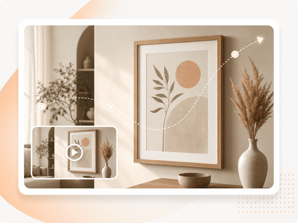 Wall art sellers use case - Turn framed mockups and artwork previews into soft listing-friendly motion assets that show scale and feel of the print.